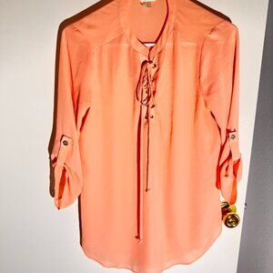 Decree Peach Coral Lace-Up Blouse – Size Medium